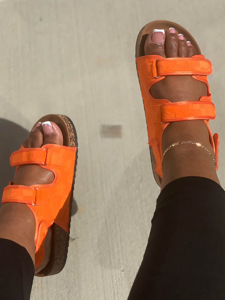 Velcro Flat Sandals Orange / 7.5/8