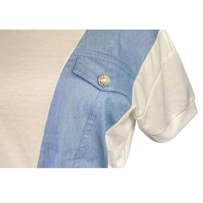 Denim Patchwork Design Pant Set White / L