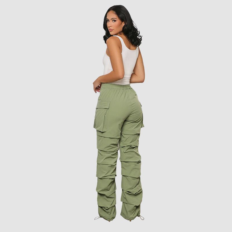 Pleated Drawstring Cargo Pants Black / L