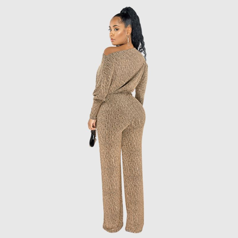 Leopard Printed Off-shoulder Jumpsuits Gold / L
