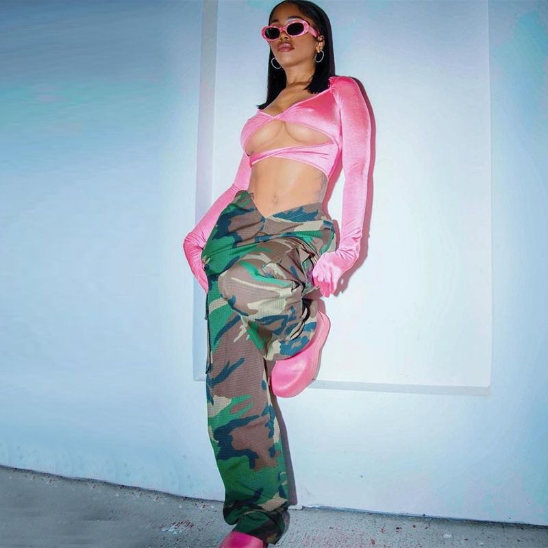 Low-Waist Camouflage Cargo Pants Camouflage / L