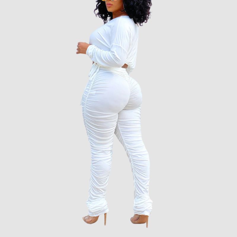 Drawstring Crop Top & Pleated Pant Set White / L