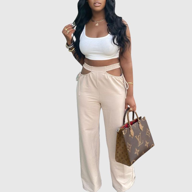 Solid Cut Out Pants Black / L