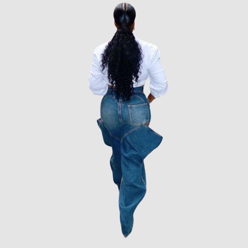 Hollow Out Wide Leg High Waist Jeans Blue / L