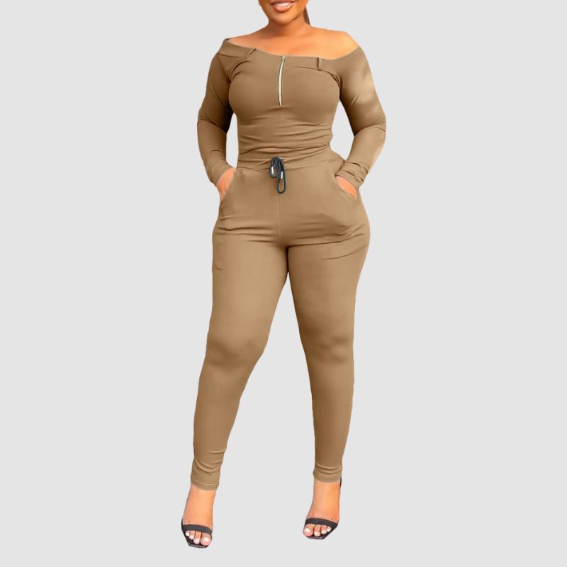 Off-Shoulder Bodycon Pants Set Green / L