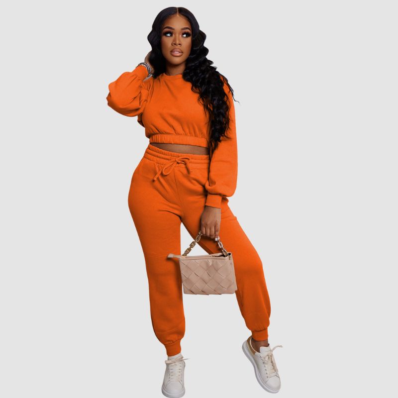 Crew Neck Sweatshirt & Drawstring Pant Set Yellow / L