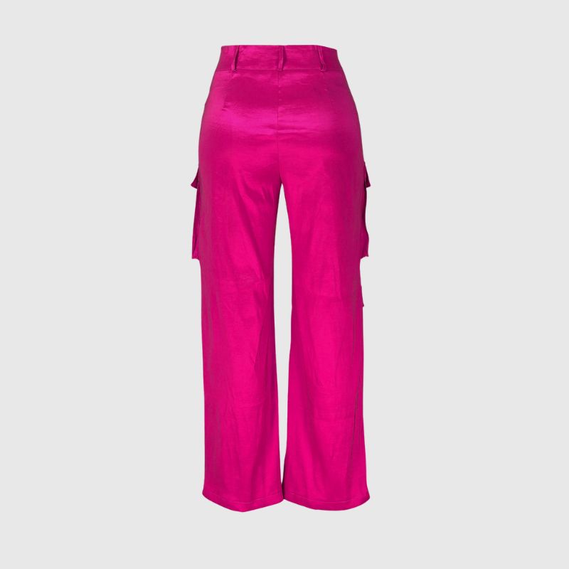Solid Color Multi-Pocket High Waist Cargo Pants Green / L