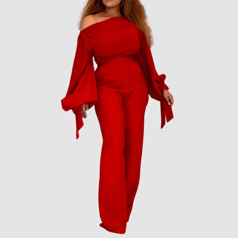 Off Shoulder Wide Leg Jumpsuit Green / L