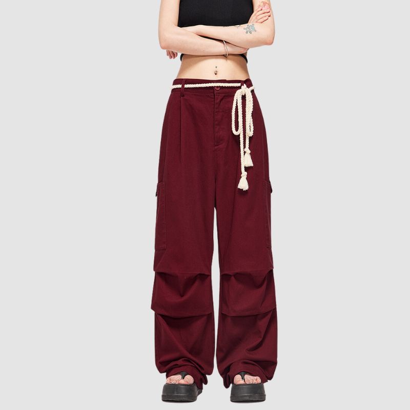 Lace-up Wide Leg Cargo Pants Green / XL