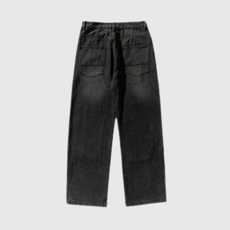 Vintage Washed Casual Denim Jeans Black / 2XL
