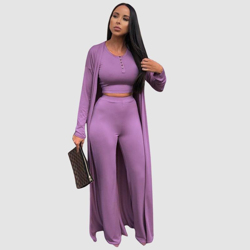 Solid Color Casual Three-Pieces Set Pink / L