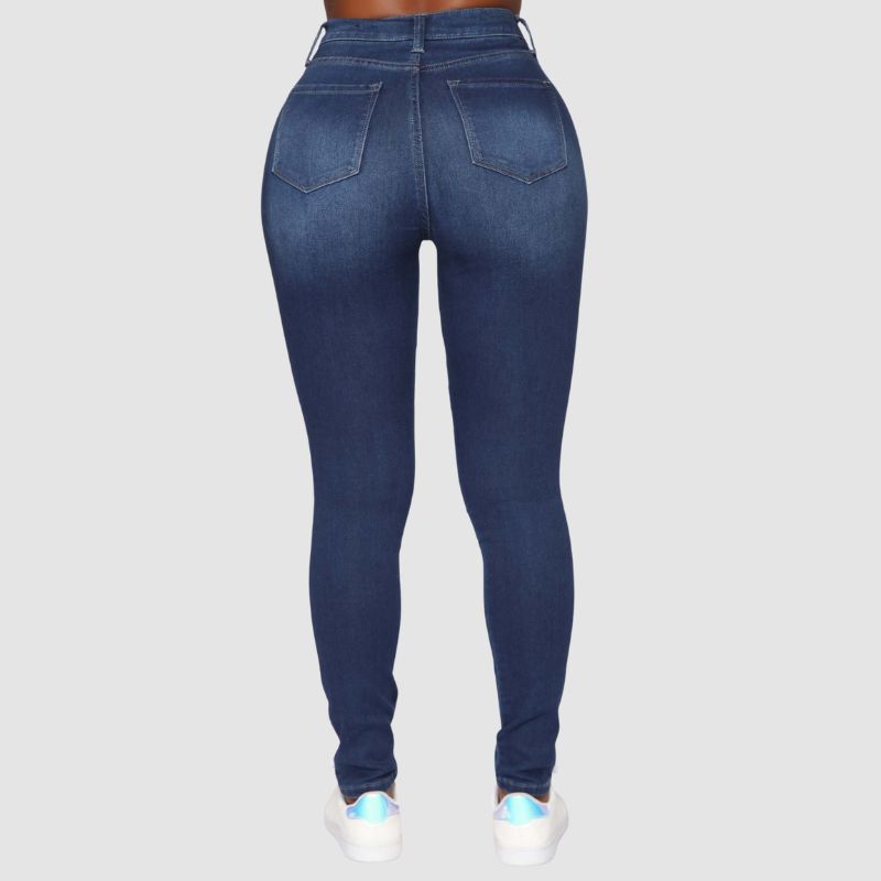 Ripped Design High Elasticity Jeans Dark Blue / L