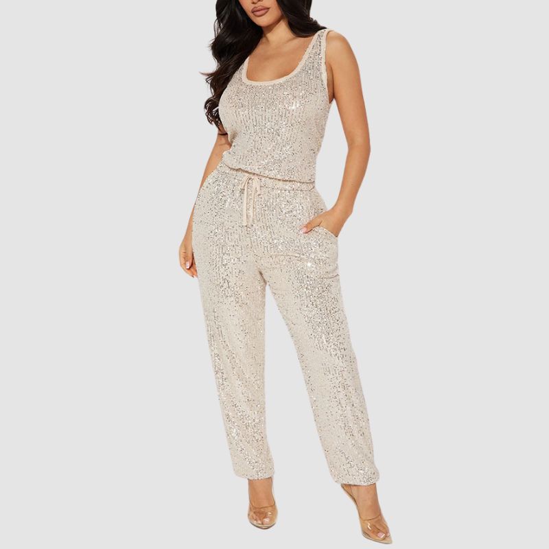 Sleeveless Sequins Jumpsuits Grey / L