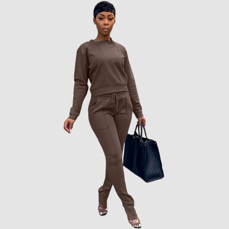 Crew Neck Top & Slit Pant Set Pink / L
