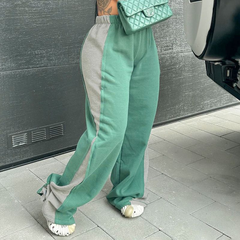 Contrast Color Design Loose Casual pants Green / L