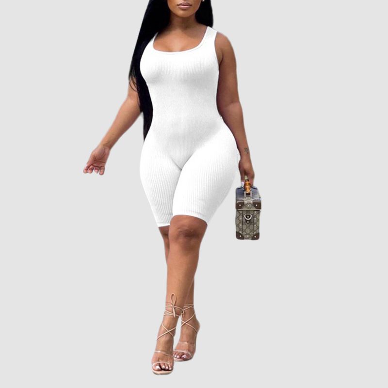 Ribbed Knit Sleeveless Jumpsuit Khaki / L
