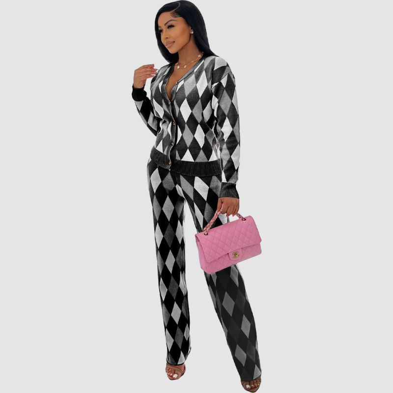 Argyle pattern pants set Pink / L