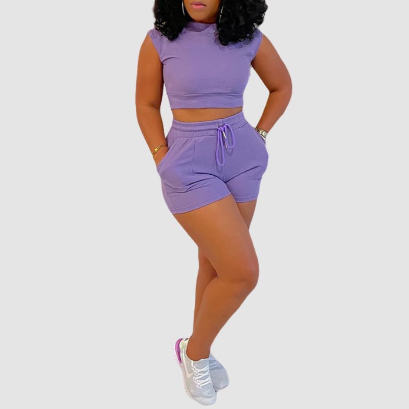 Sleeveless Crop Top & Drawstring Short Pant Set Orange / L