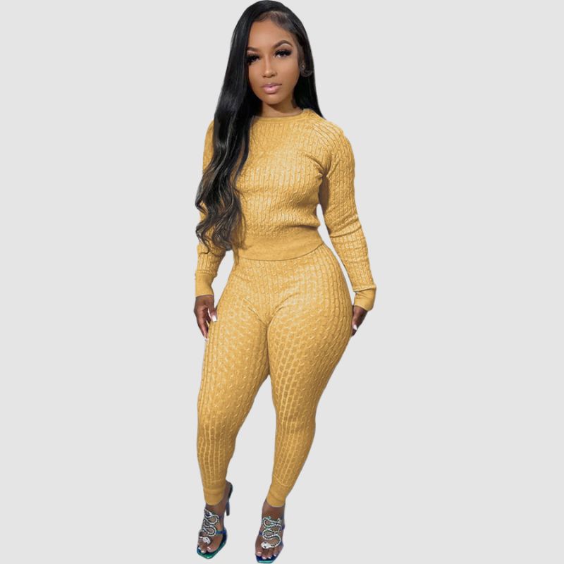 Solid Color Bodycon Sweater Set Black / XL