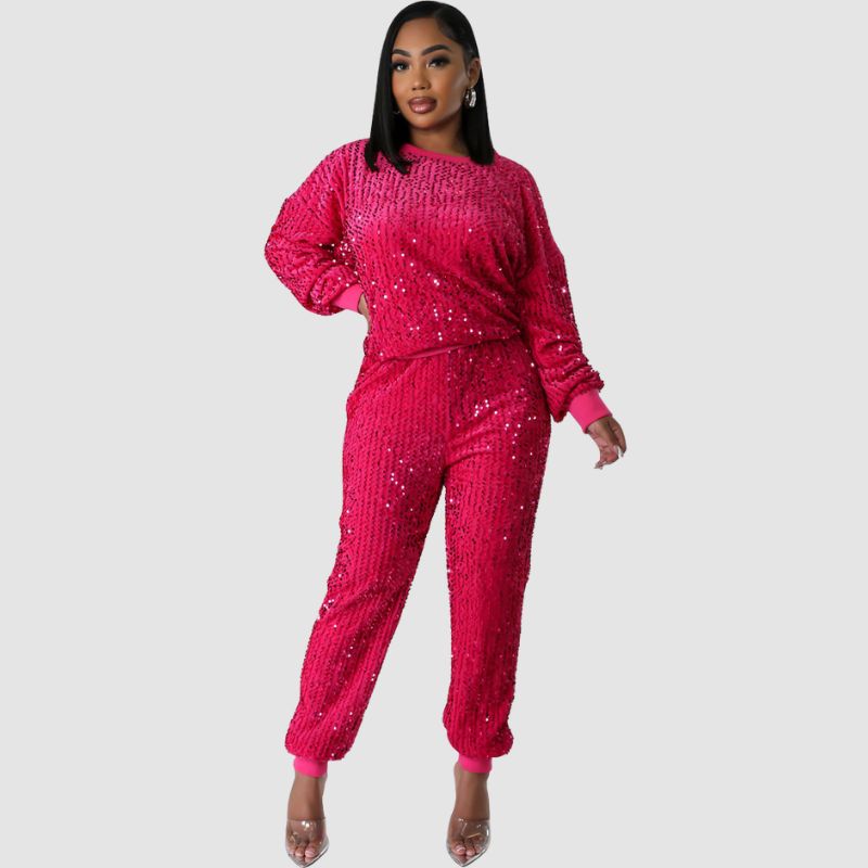 Glitter Sweatshirts & Pants Set Blue / L