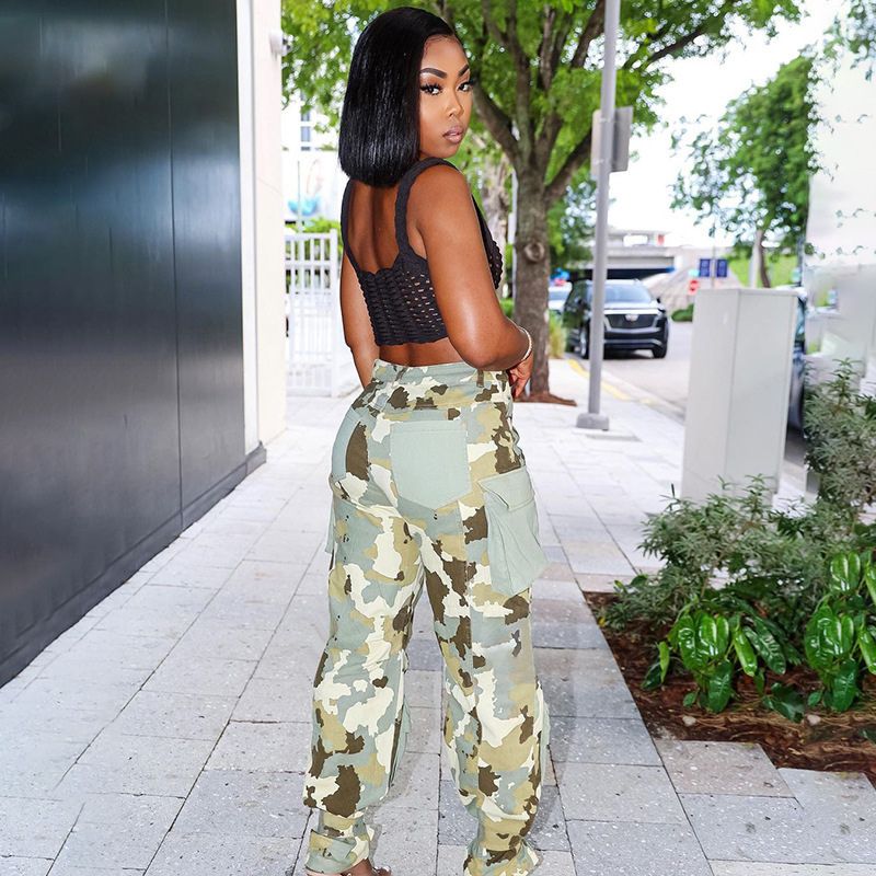 Patch Pocket Camouflage Cargo Pants Green / L