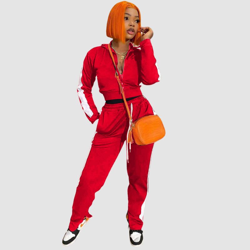 Patchwork Slit Design Sport Set Black / L