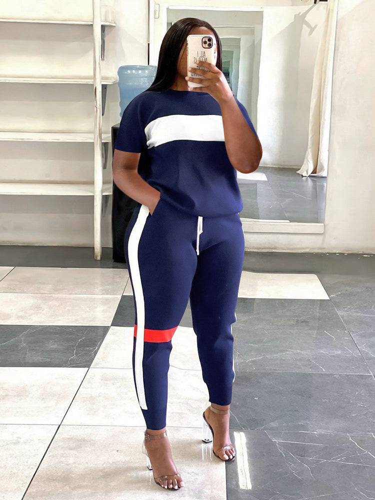 Stitching Striped Casual Style Set White / 2XL