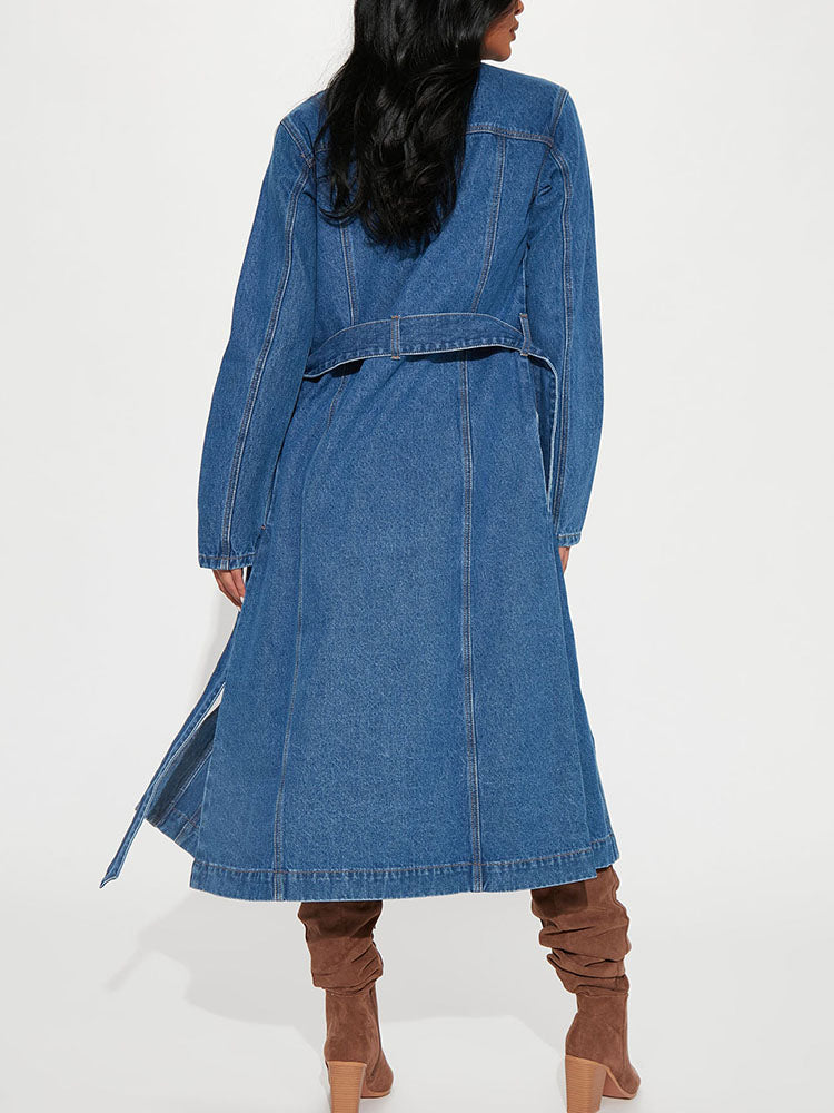 Denim Coat With Belt Blue / L