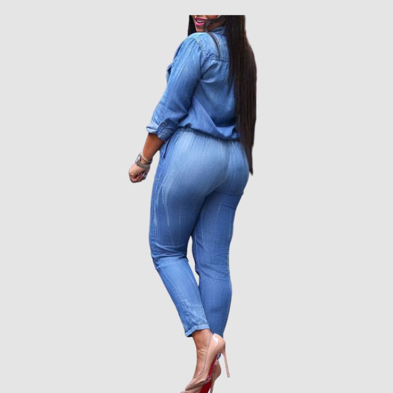 Denim Shirts Tie-up Jumpsuits Blue / L