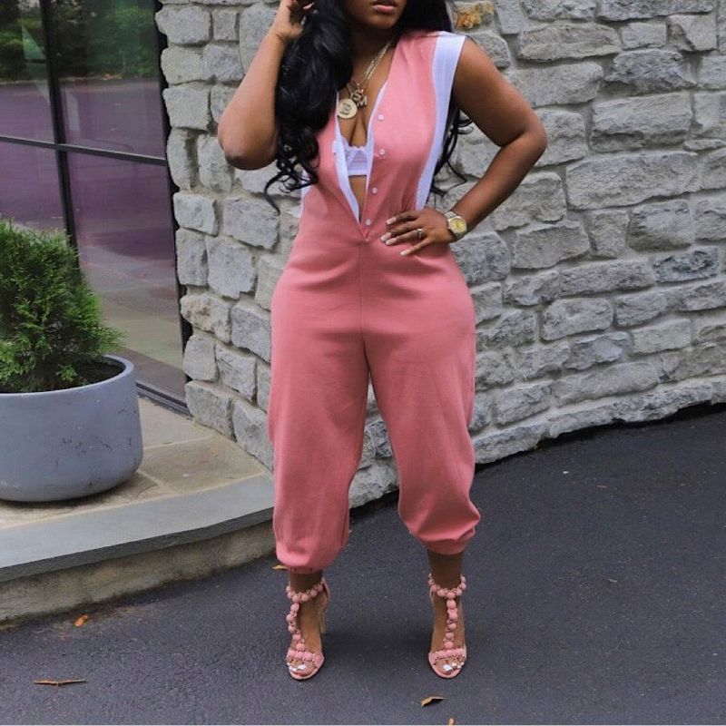Contrast Color Patchwork Design Jumpsuits Grey / L
