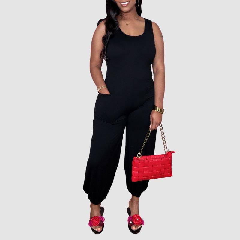 Sleeveless Solid Color Jumpsuits Grey / L