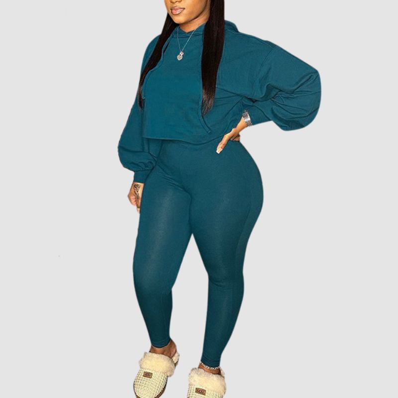 Loose Short Hoodies & Bodycon Pant set Grey / L