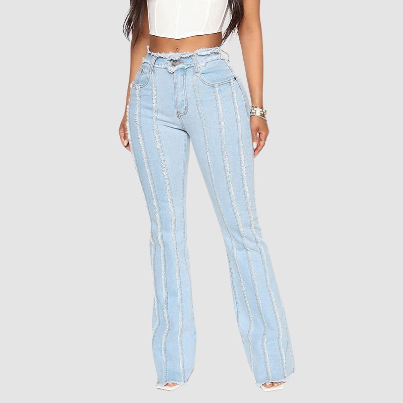 Stripe Design Washed Jeans Dark Blue / L