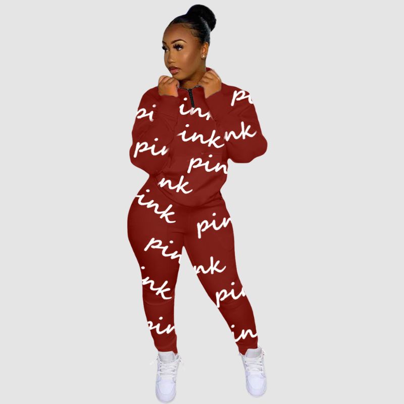 Letter Printed Zipper Set Red / L
