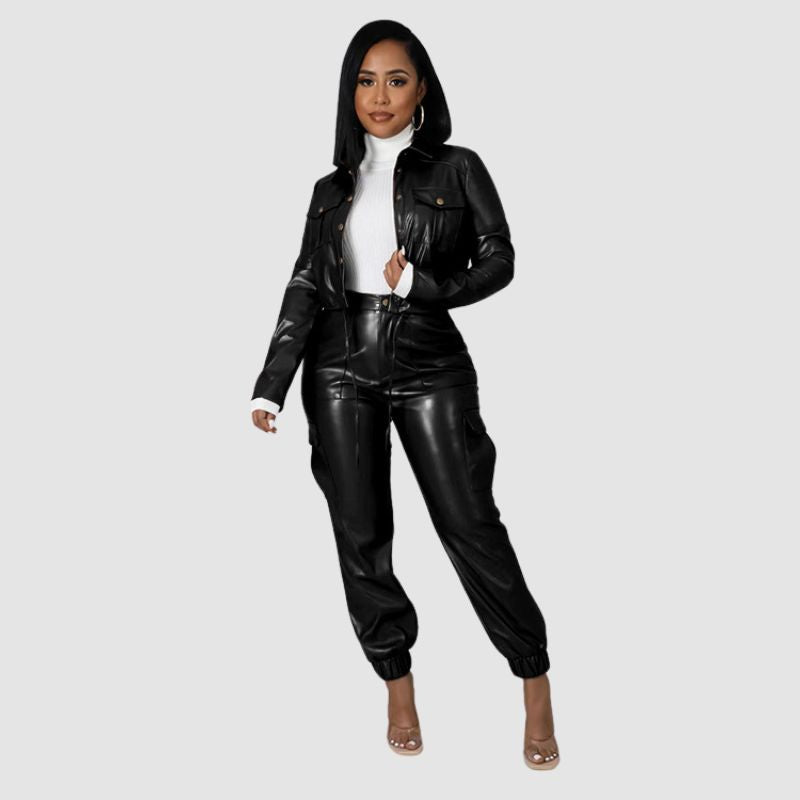 PU Leather Cargo set Black / L