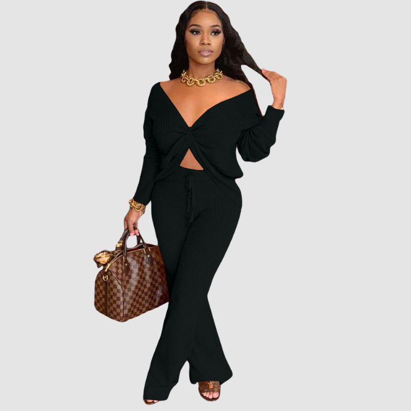 Thickened Ribbed Knit set Khaki / L
