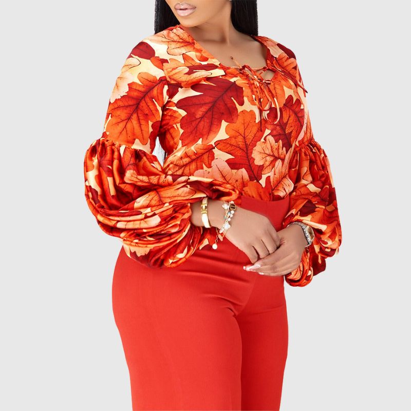 Flower Printed Wide Leg Pant Set Orange / L