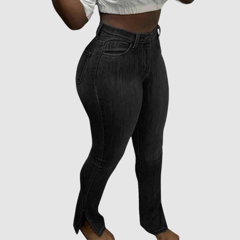 Slim Side Slit Highly Elasticity Jeans Dark Blue / L