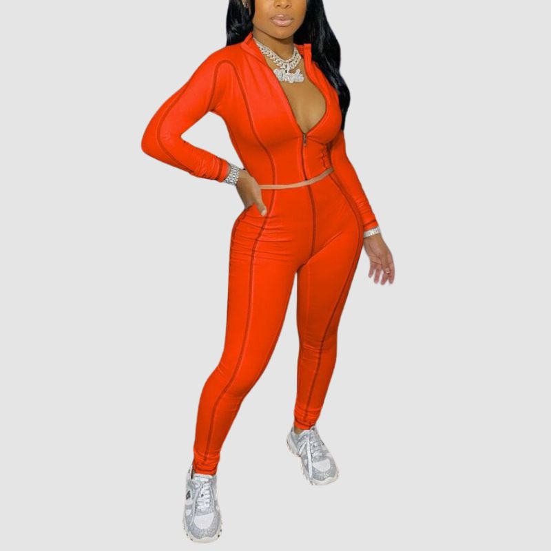 Stripe Design Bodycon Pant Set Red / L