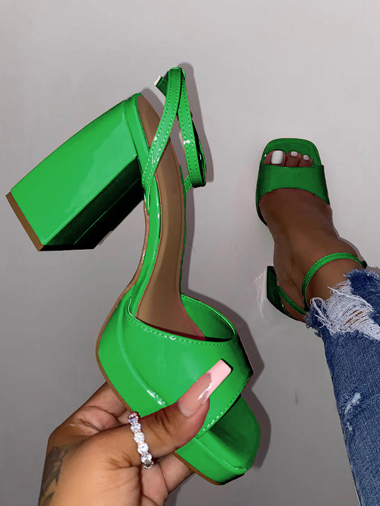 Leather Chunky Heel Sandals White / 9/9.5