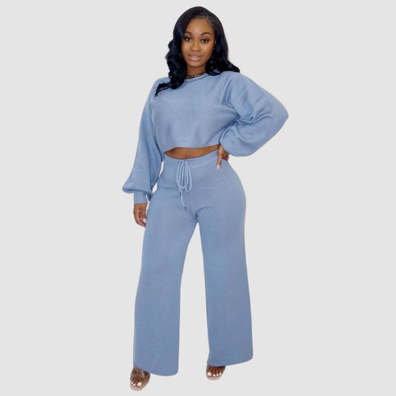 Simple Solid Color knit Set Green / 2XL
