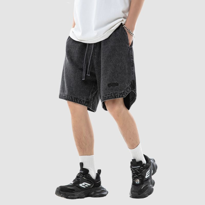 Slit Design Washed Jorts Black / 2XL