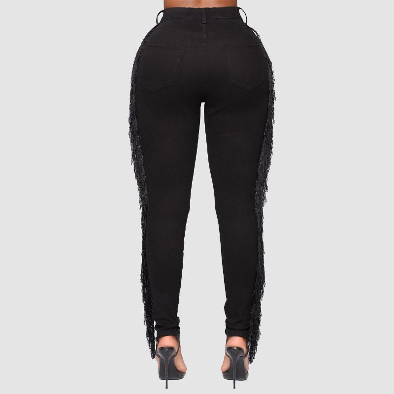 Tassel Ripped Washed Jeans Black / L