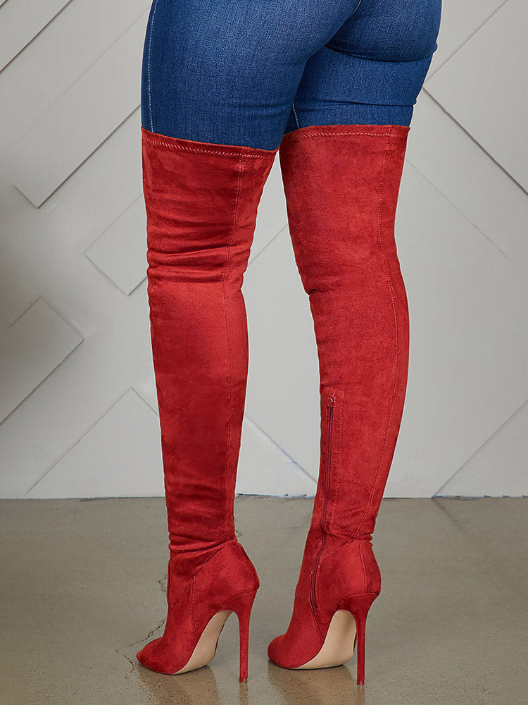 Peep Toe Suede Over Knee Boots Black / 8.5