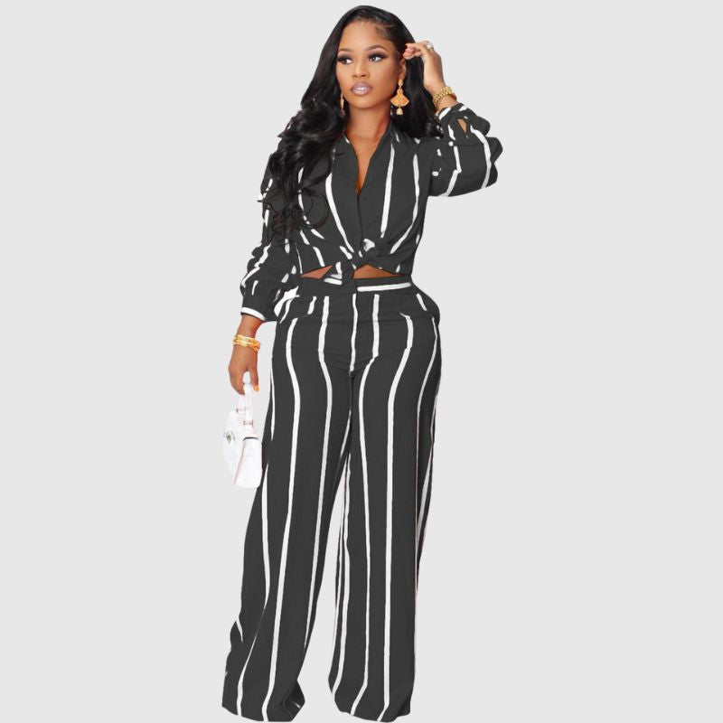 Stripe Printed Shirt Set White / L
