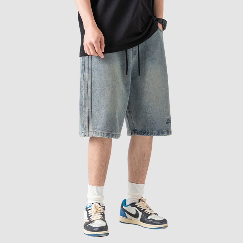 Side Embroidered Washed Jorts Blue / 2XL