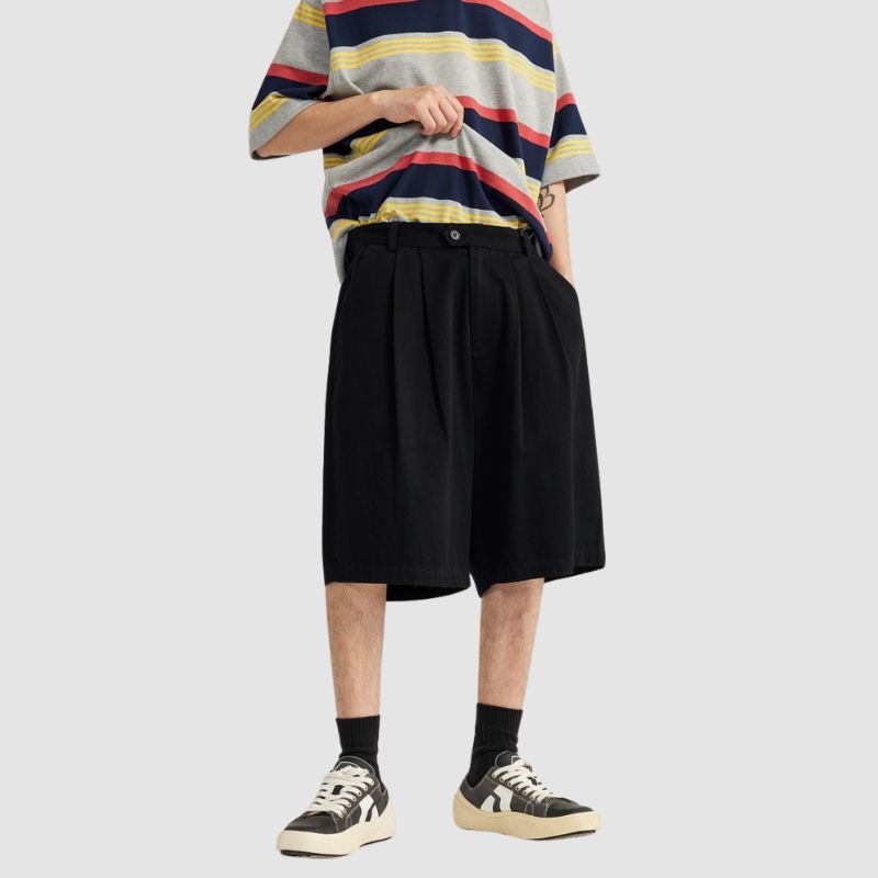 Pleated Design Suit Shorts Black / L