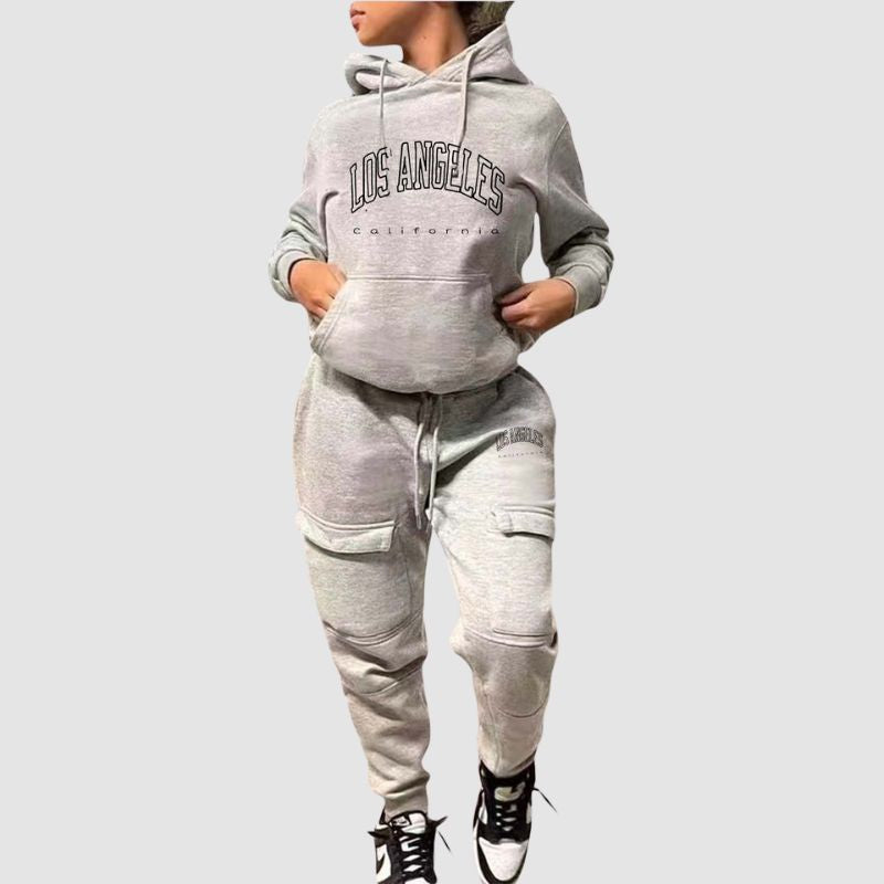 Letter Printed Hoodies & Cargo Pant Set Black / M