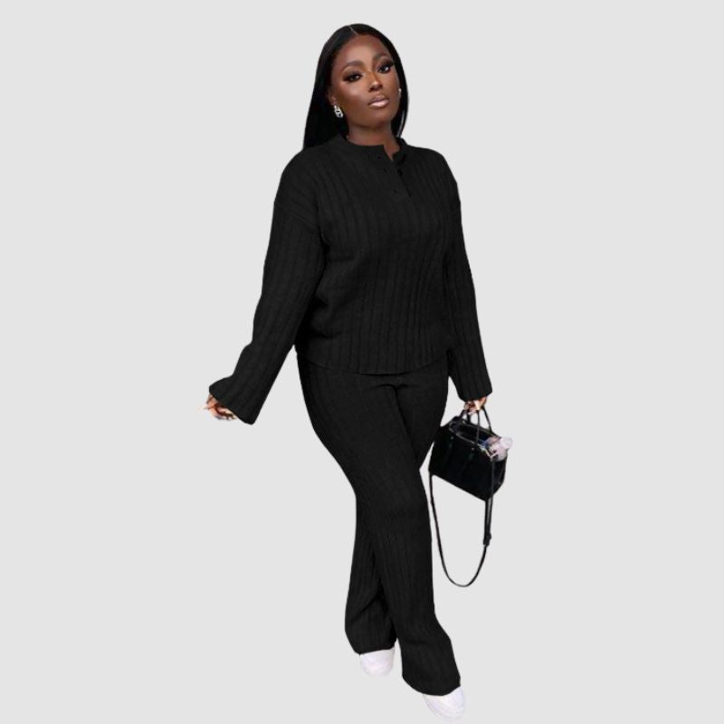 Solid Color Knitted Sweater Set White / 2XL