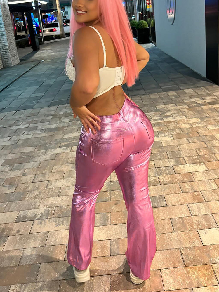 Metallic Flared Pants Pink / XL
